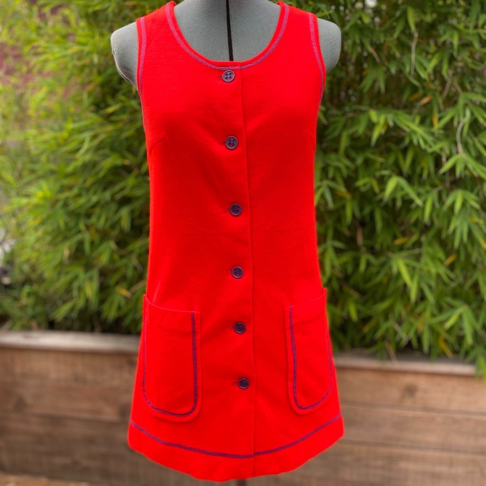 Retro Swinging 60's Mod Neon Orange Jersey Dress
